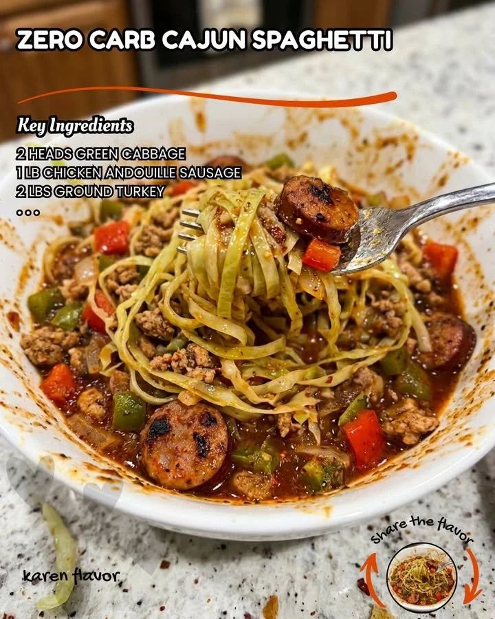 Delicious zero carb Cajun spaghetti served in a bowl with spices and herbs