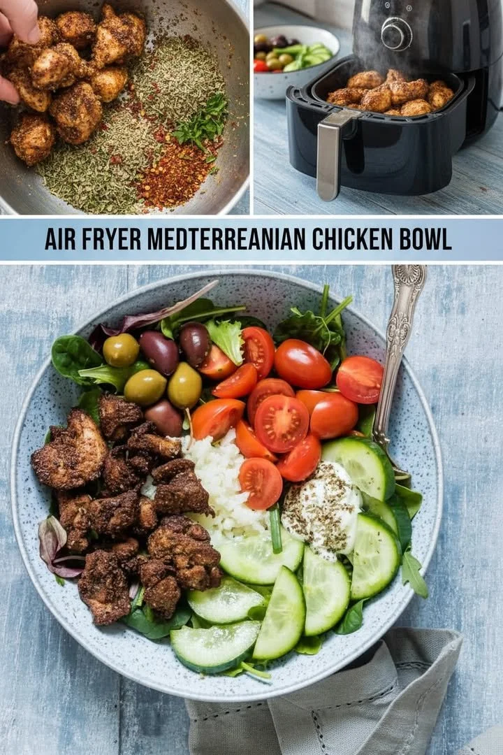 Air Fryer Chicken Bowl with vegetables and grains for a healthy meal