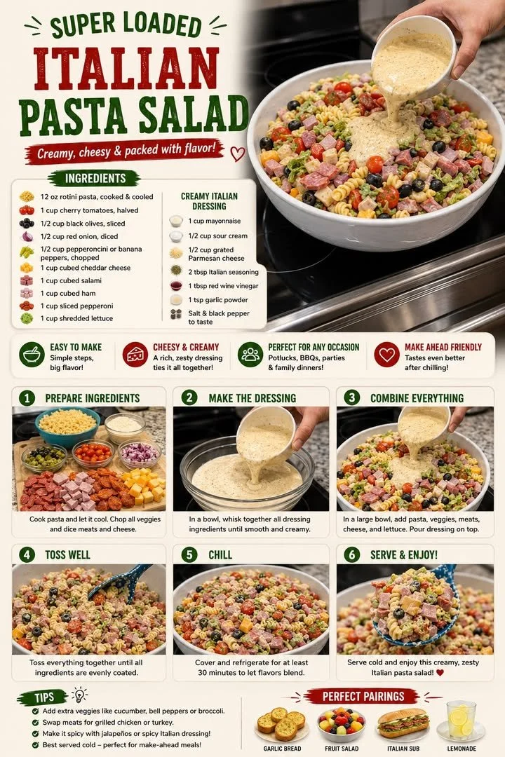 Delicious best pasta salad with colorful vegetables and pasta in a bowl