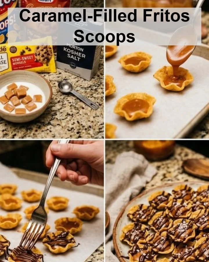 Delicious caramel-filled Fritos scoops in a bowl, perfect for snacking.