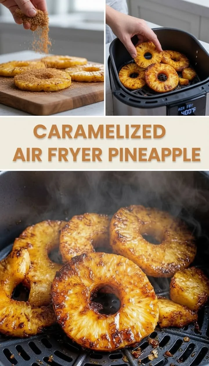 Deliciously caramelized pineapple slices on a plate, ready to serve.