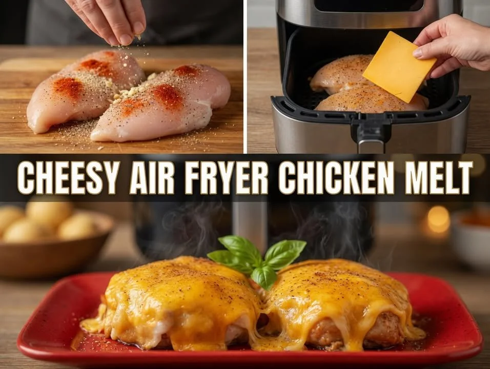 Delicious Cheesy Air Fryer Chicken served with a side of vegetables