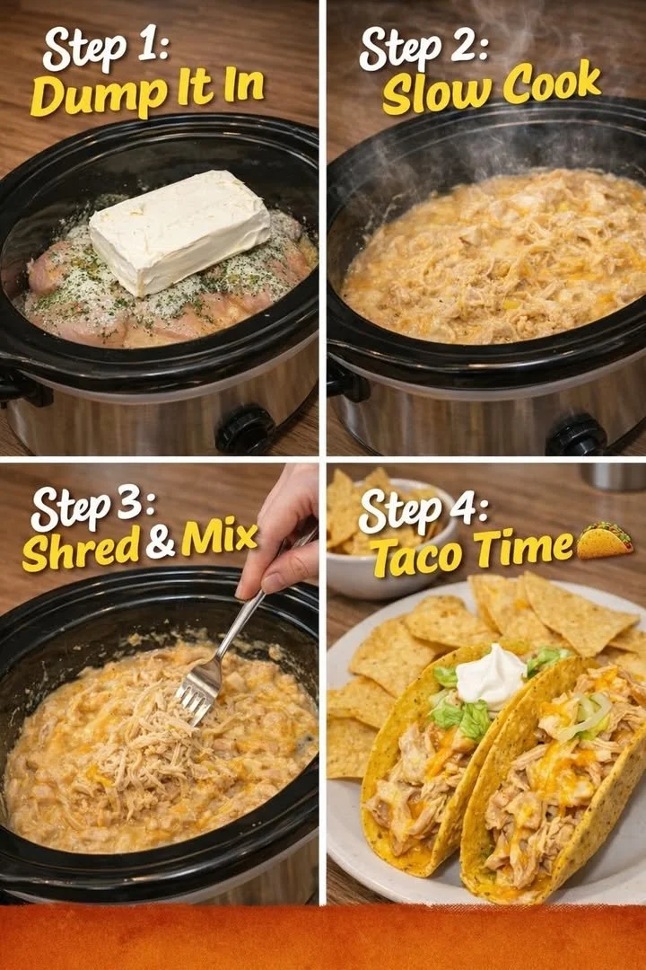 Delicious cheesy ranch chicken tacos served on a plate with fresh toppings
