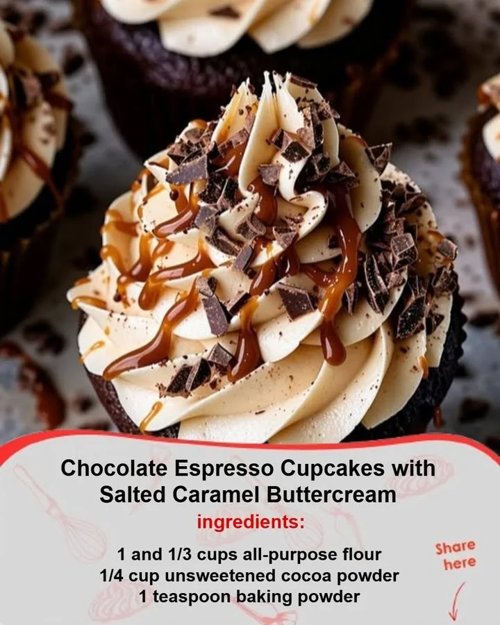Delicious Chocolate Espresso Cupcakes with Salted Caramel Buttercream topping
