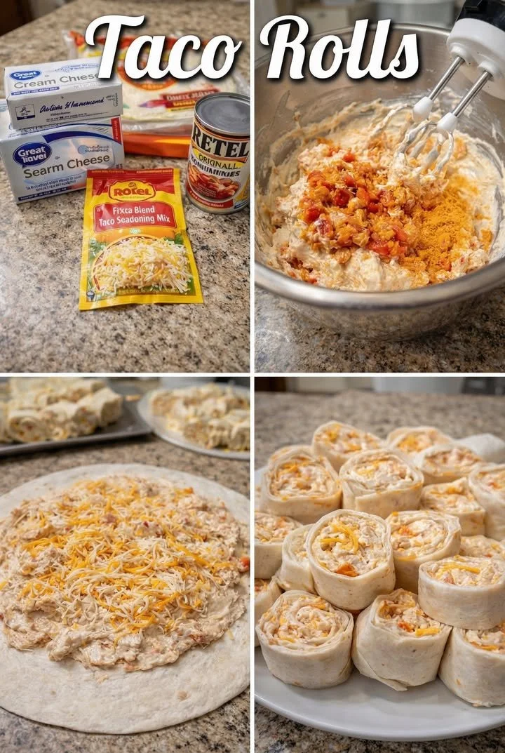Cream Cheese Taco Pinwheels appetizer rolled tortilla with taco filling