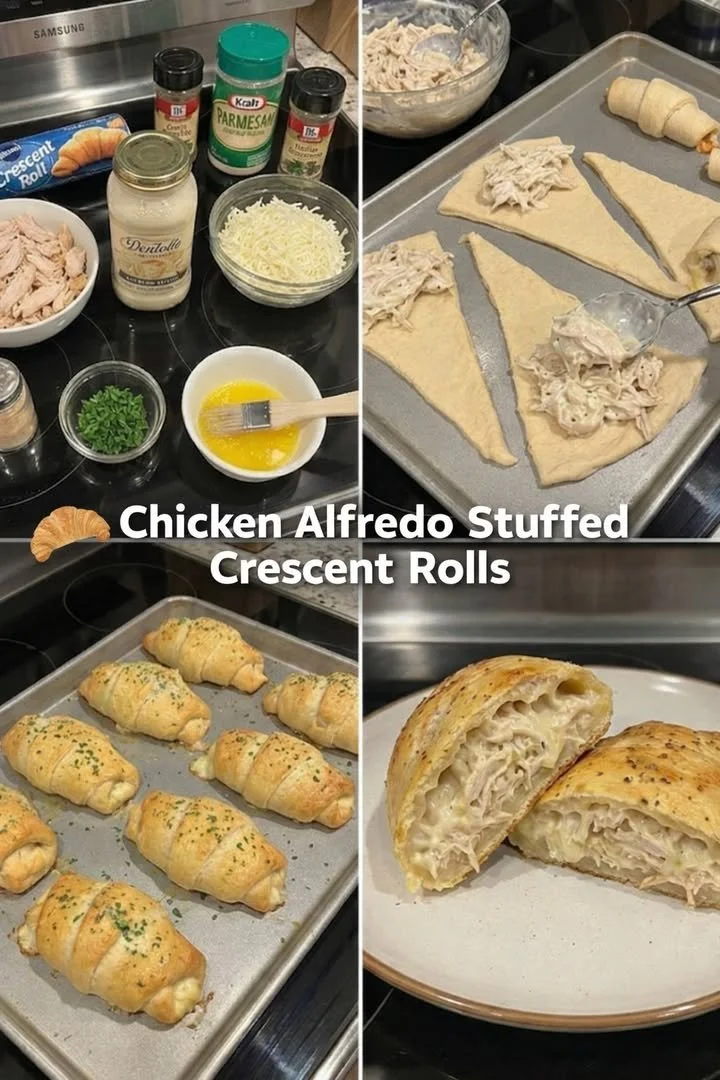 Creamy chicken and cheese stuffed crescent rolls ready to serve