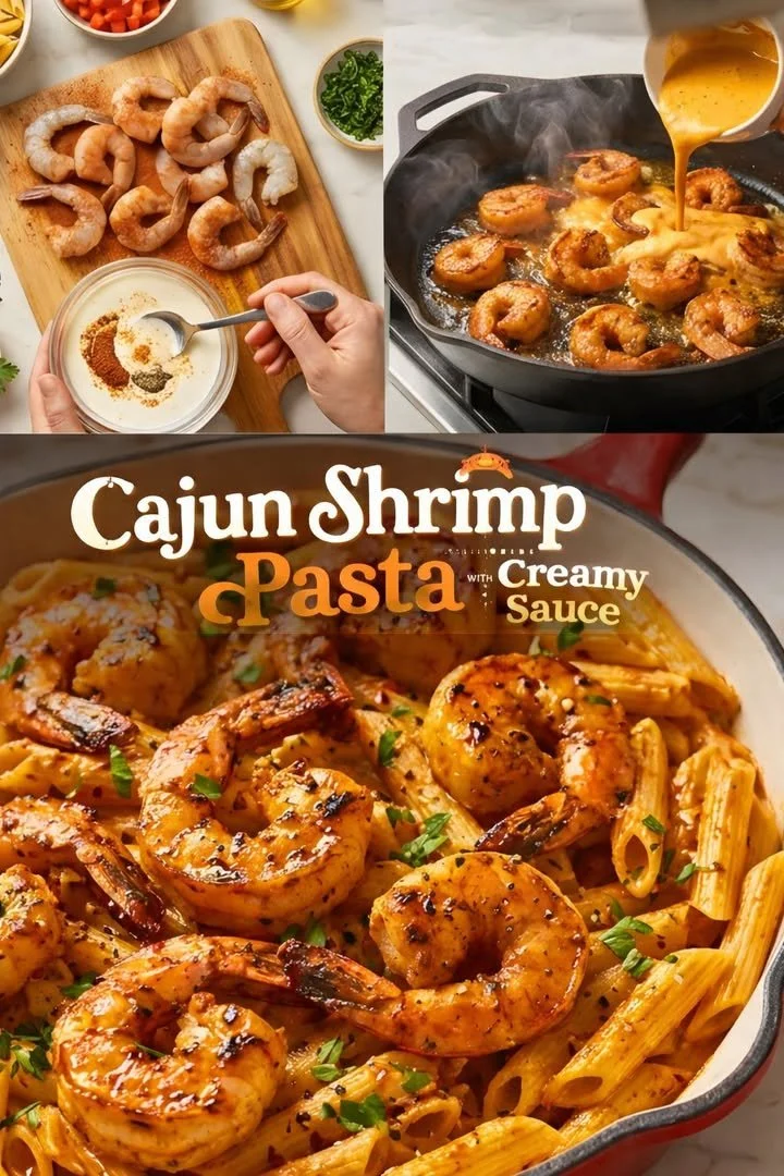 Delicious creamy shrimp pasta served in a bowl with herbs and parmesan