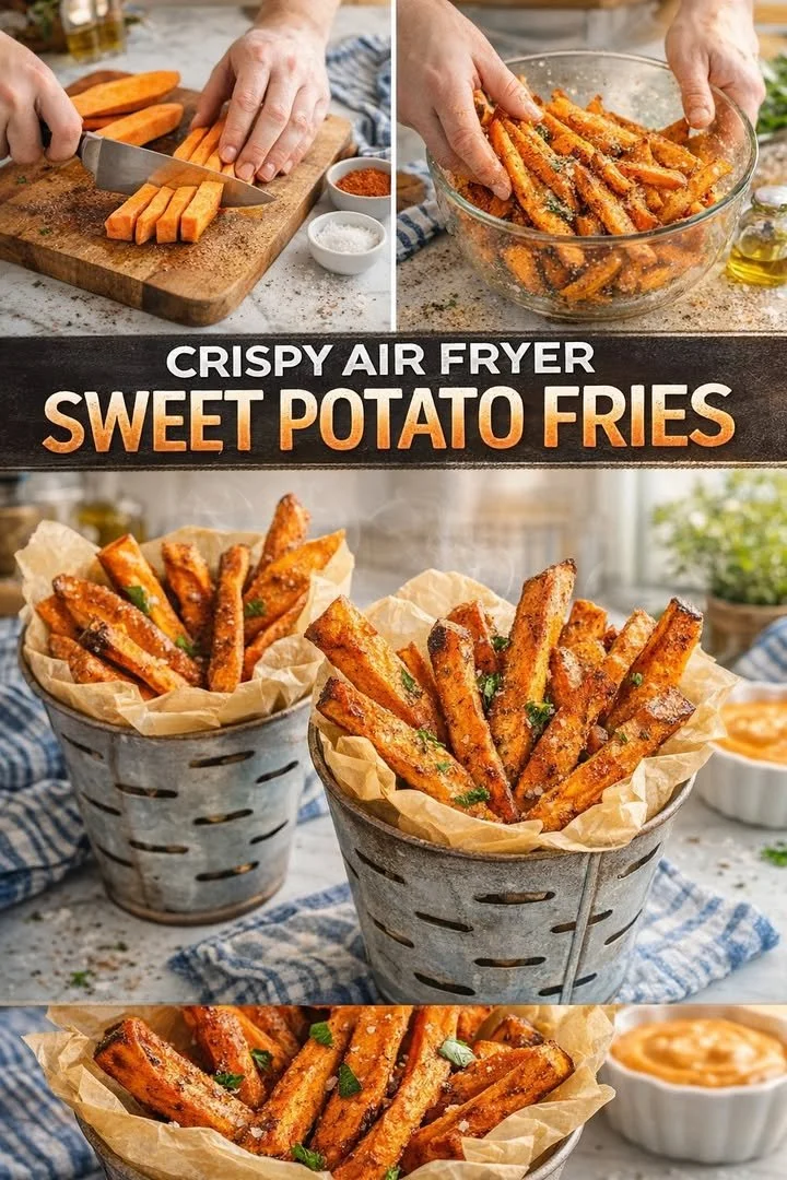 Crispy air fryer sweet potato fries served in a bowl