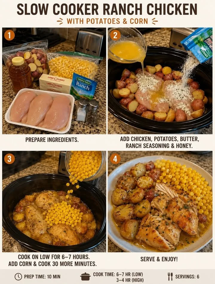 Crockpot Honey Butter Chicken served on a plate with herbs and sides.