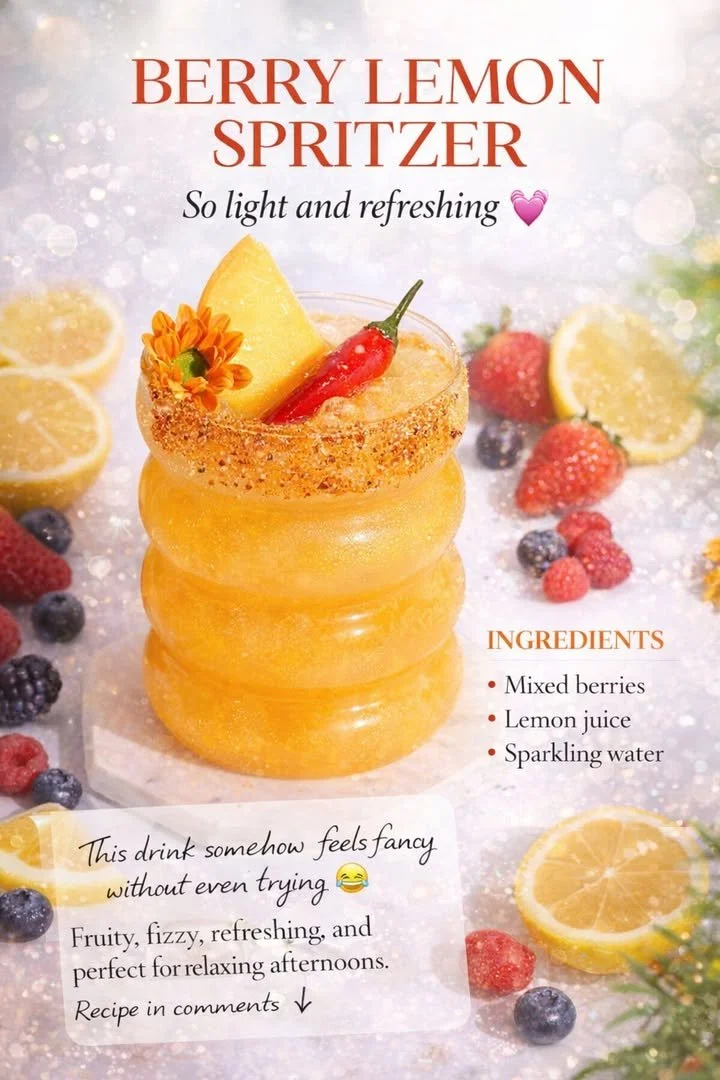 Fancy Berry Lemonade with fresh berries and lemon slices in a glass
