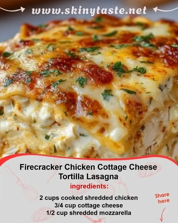 Firecracker Chicken Cottage Cheese Tortilla Lasagna ready to serve