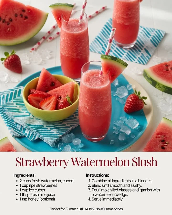 Frozen strawberry watermelon slush in a glass with a straw