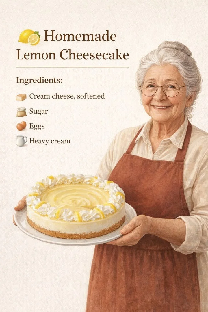 Delicious homemade lemon cheesecake garnished with lemon slices