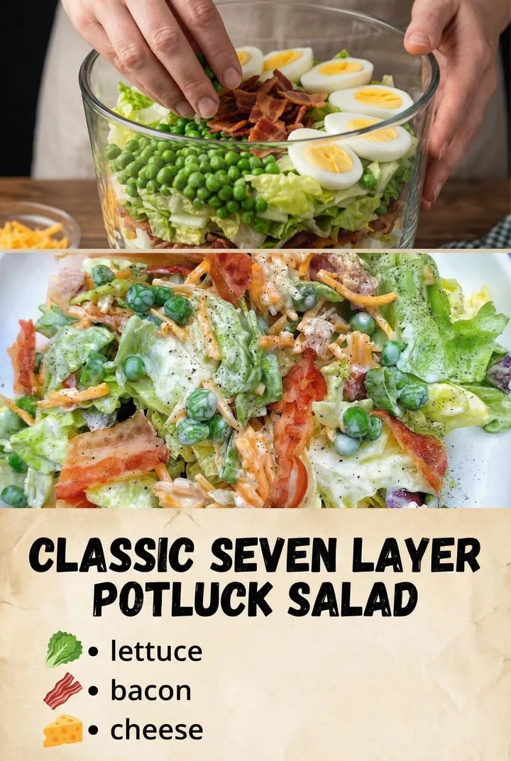 Colorful layered salad with fresh vegetables and toppings