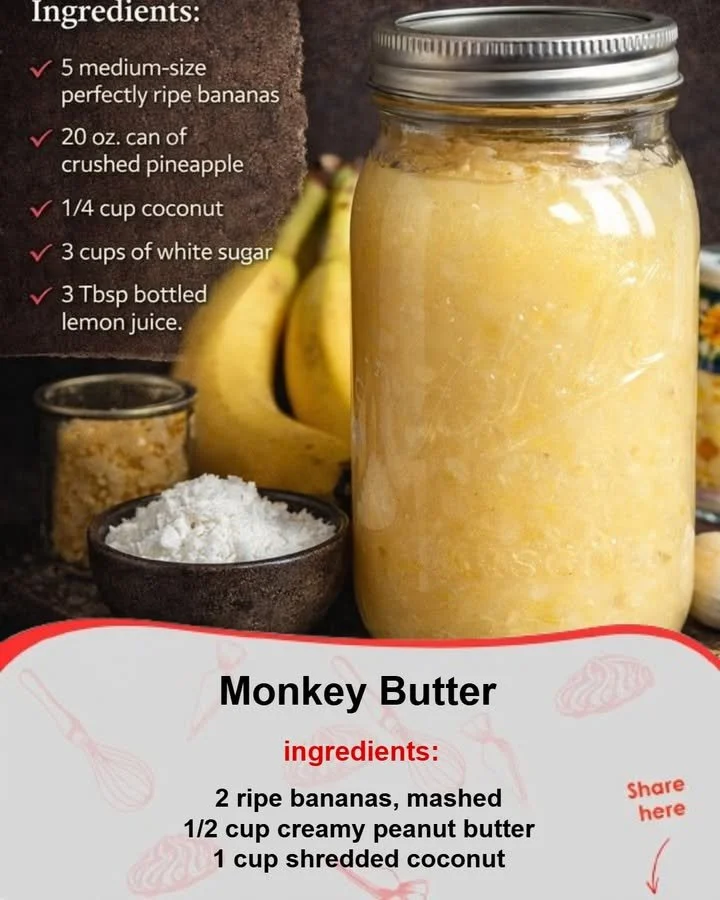 Delicious Monkey Butter spread made from bananas and peanuts