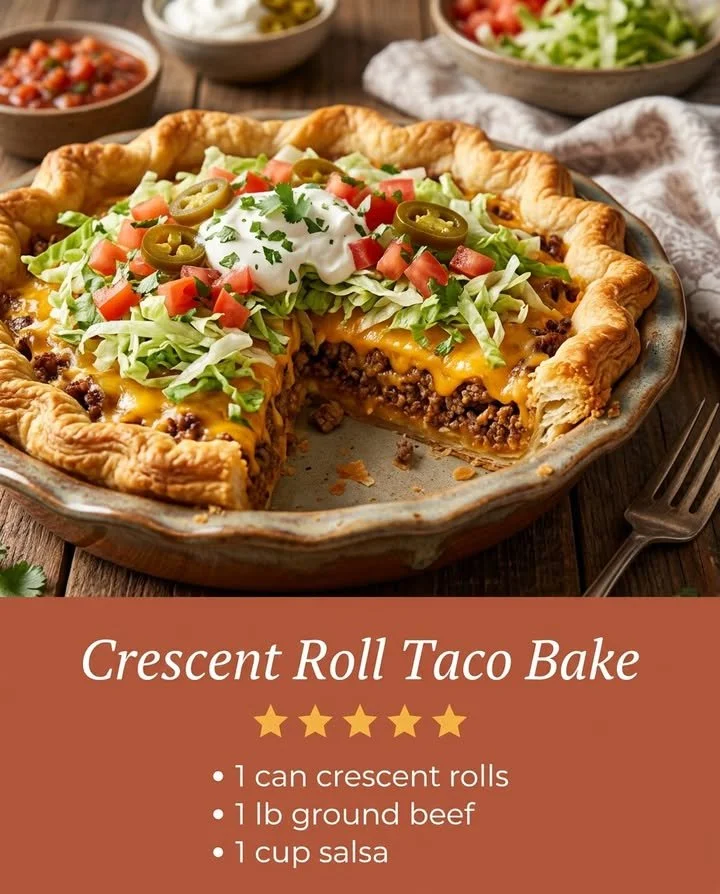 Crescent Roll Taco Bake topped with cheese and garnished with cilantro