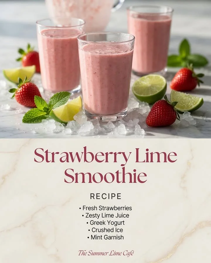 Delicious Strawberry Lime Smoothie in a glass with fresh strawberries and lime slices