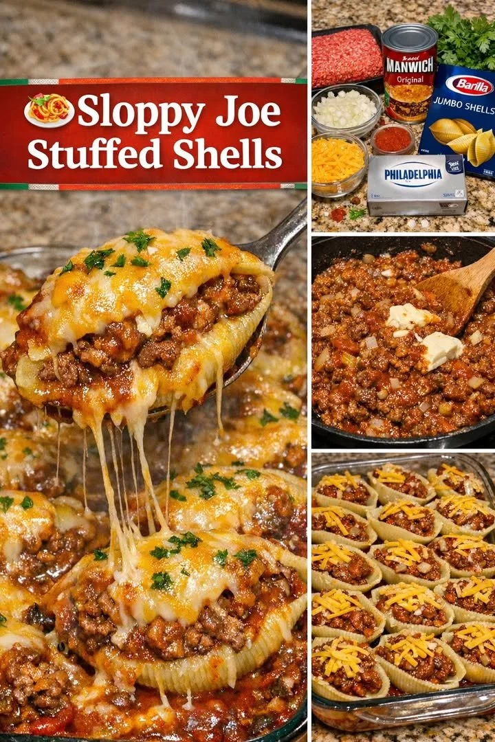 Plate of cheesy stuffed shells topped with marinara sauce and herbs