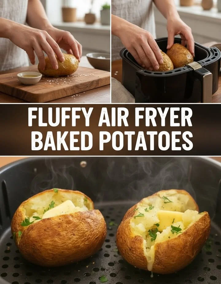 Delicious baked potatoes topped with melted butter, perfect for family dinners.