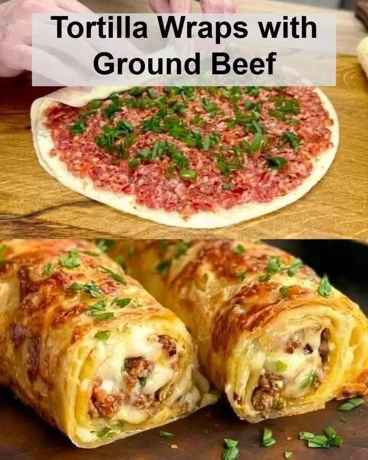 Tortilla wraps filled with ground beef and fresh vegetables