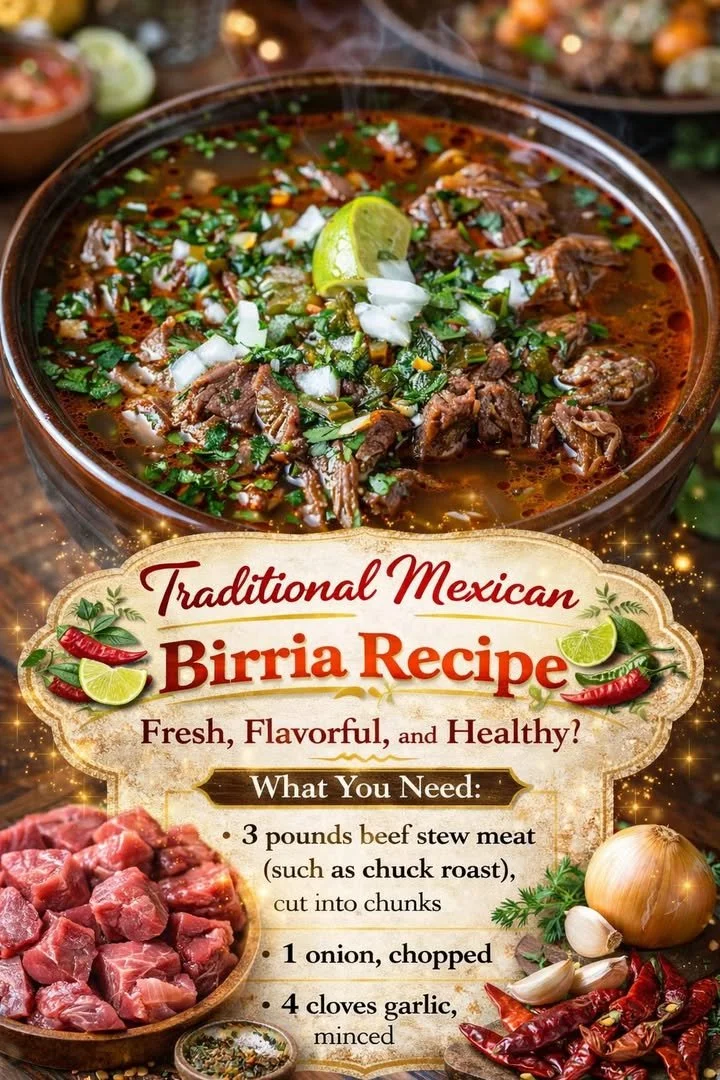 Delicious traditional Mexican Birria served in a bowl with herbs and spices.