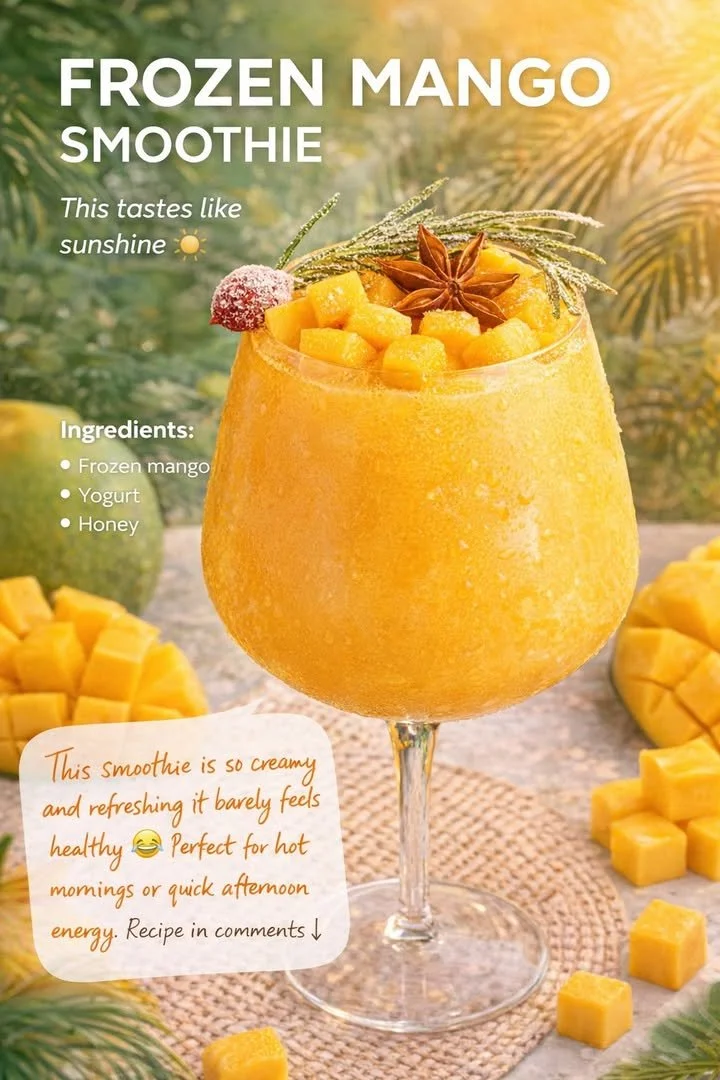 Delicious tropical mango smoothie in a glass with fruit garnish