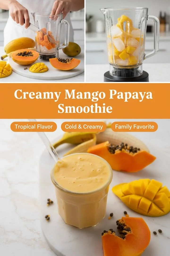 A vibrant tropical smoothie made with fresh fruits and greens.