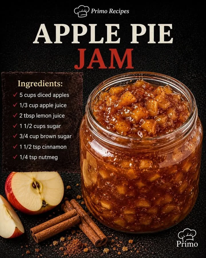 Jar of homemade Apple Pie Jam with apples and spices, perfect for spreads
