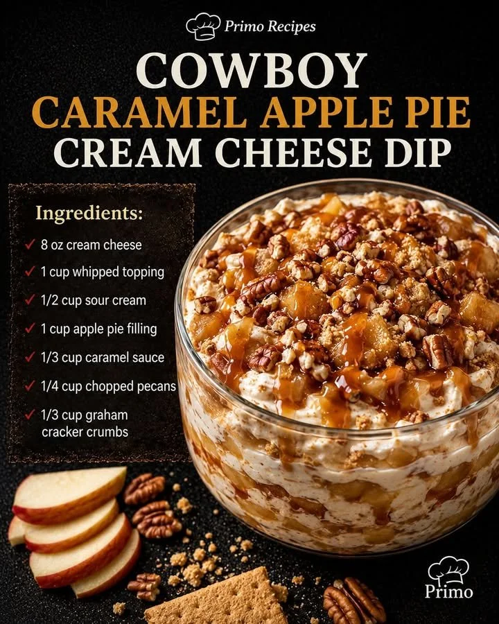 Cowboy Caramel Apple Pie Cream Cheese Dip served in a bowl with apple slices