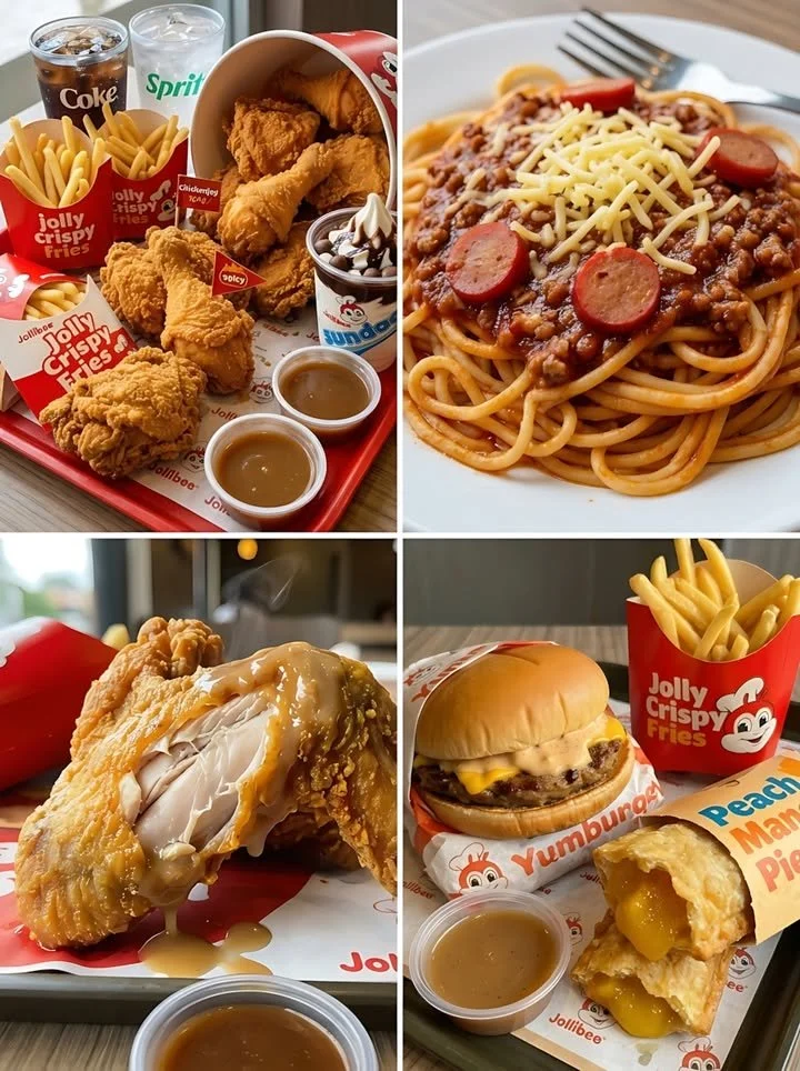 A delicious serving of Jollibee Chickenjoy with crispy fried chicken and gravy.